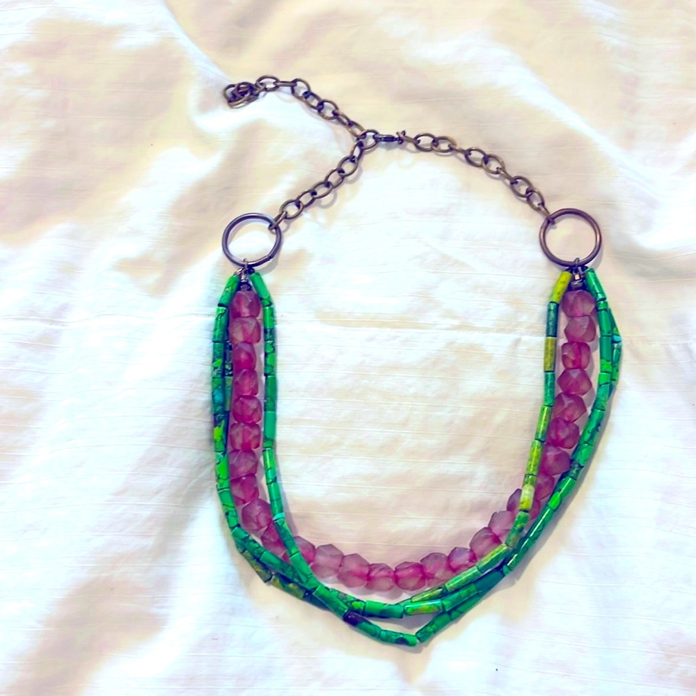 Artisan-made adjustable rose quartz beaded necklace